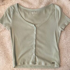 Hollister green button up crop top